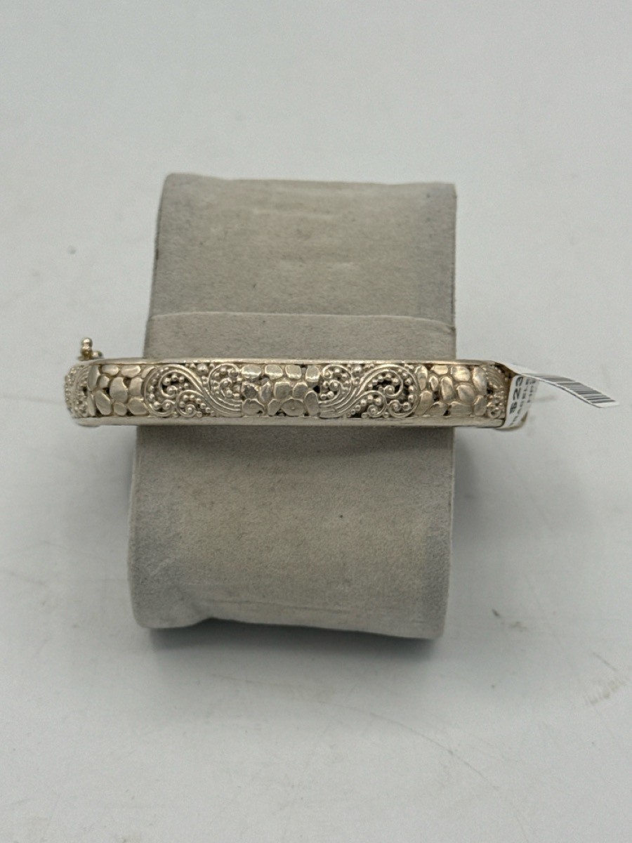 SILVER SQUARED HINGED BANGLE BRACELET PEBBLE DESI… - image 1