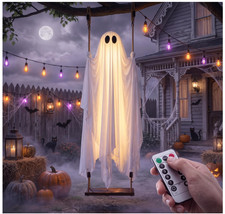 5FT Halloween Swinging Ghost Hanging Outdoor Decor WITH LED Light 8 Modes Timer