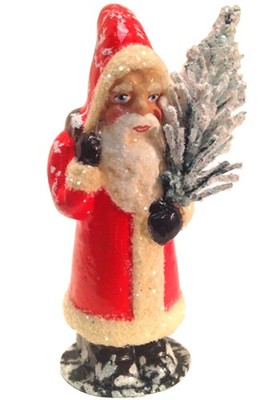 Schaller Paper Mache Candy Container - Santa Red Coat and Tree - 3.5''H x 1.5''...