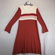 Polagram Colorblock Striped Knit Sweater Dress Sz M Flared Sleeve Linen Blend