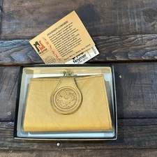 NEW Vintage Noymer Soft Deerskin Cowhide CHANGE PURSE WALLET Kiss Lock 4x5.5”