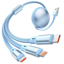 4FT Retractable 3-in-1 Charging Cable USB-C Lightning Micro USB Fast Charger