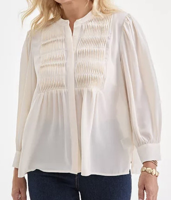Style & Co Cream White Pintuck Sheer Peasant Work Interview Blouse Top sz XL NWT