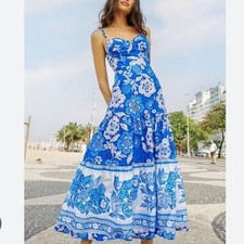 Farm Rio Full Of Flowers Tropical Floral Beaded Strap Tiered Midi Dress |Size XL