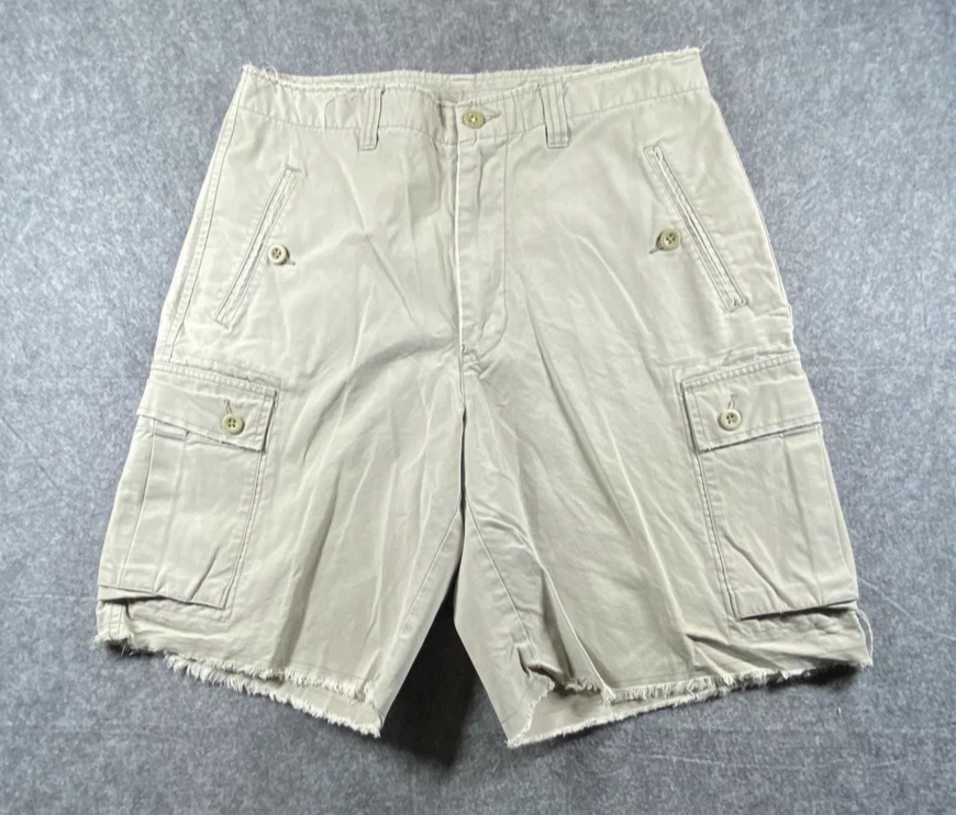Polo Sport Ralph Lauren Shorts Mens 33 Khaki Cargo Frayed Raw Hem Multi Pocket