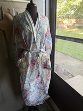 Vintage Appel pastel floral striped satin trim kimono robe, size XL
