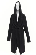 RICK OWENS DRKSHDW black cotton thick jersey hooded belted robe jacket S