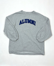 Aerie Real Crew Sweatshirt Alumni Heather Grey Blue Embroidered - Size XS