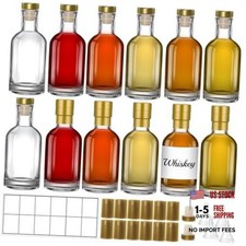 12 Pack 6 oz/200ml Glass Bottles with T-Top Cork Stoppers, Clear 6oz/ 200ml