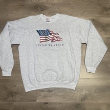 Vintage Hanes American USA Flag United We Stand Gray Sweatshirt-Size Large