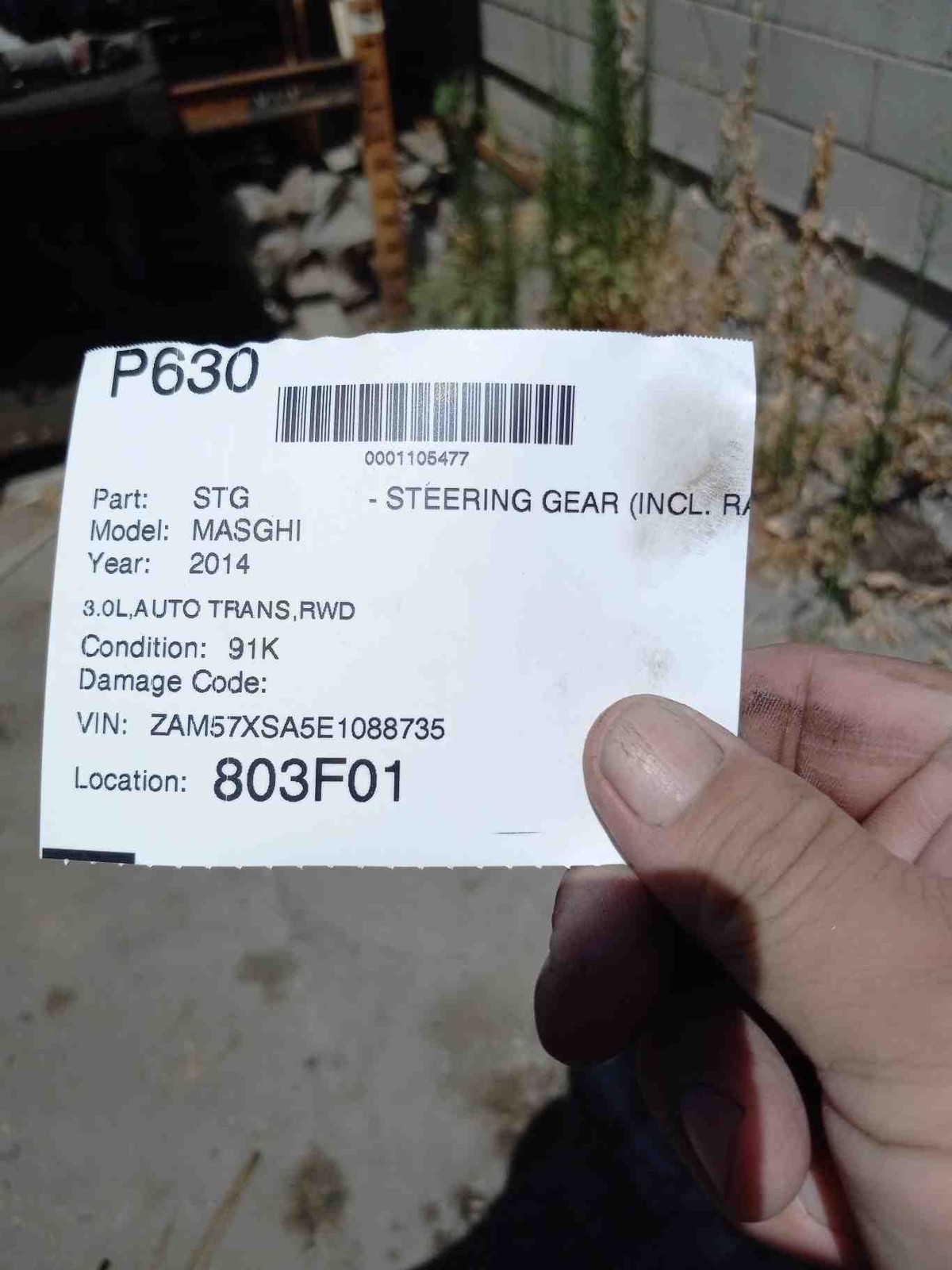 14 MASERATI GHIBLI Steering Gear 3.0L RWD AT