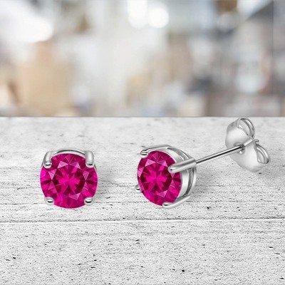 Atemberaubende rosa Turmalin Ohrstecker 6 mm aus massivem Sterlingsilber
