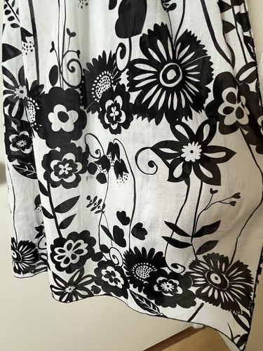 Bisou Bisou Dress Sz 6 Spagetti strap 100% Cotton Black & White Floral Lined Tie - Picture 5 of 11