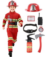 Fireman Costume for Kids with Toys Accessories, Boys Firefighter Birthday Hal...