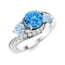 Swiss Blue Topaz  Aquamarine 5MM Round 925 Sterling Silver Three Stone Ring
