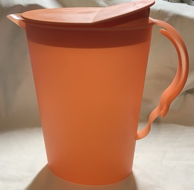 2 VTG Tupperware Impressions 2.1L Oval Pitcher Rocker Matching Lid Orange 