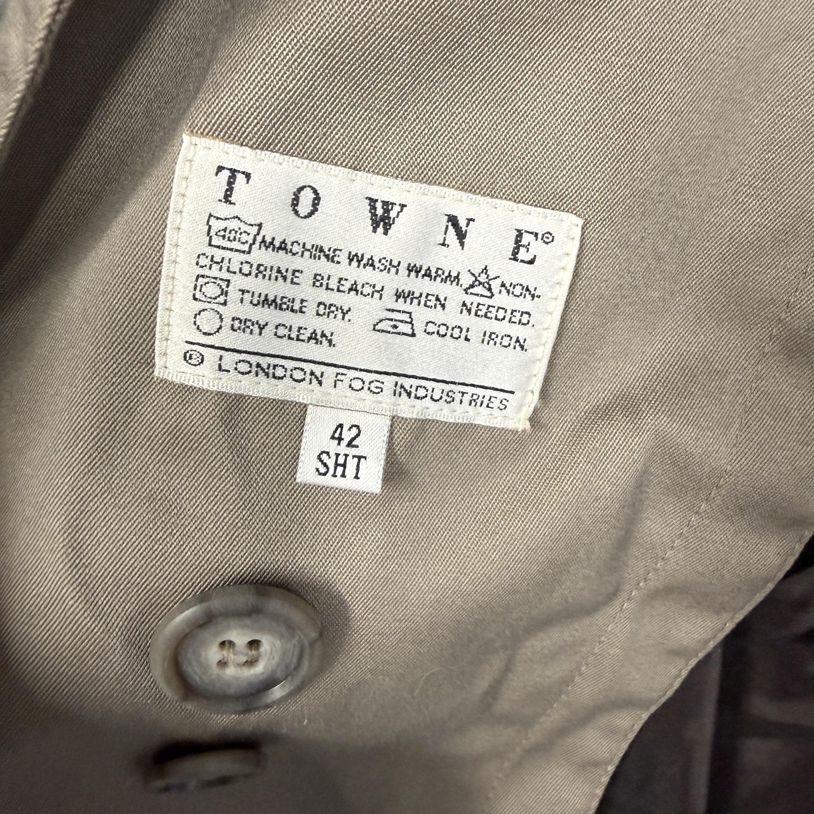 Vintage Towne London Fog Coat Mens 42 Short Tan Rain Trench Belted Lined 80s