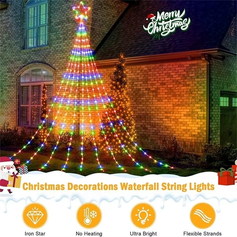 Christmas Tree Top Star Waterfall String Lights 282 LED Home Decorations - Image 2 of 4
