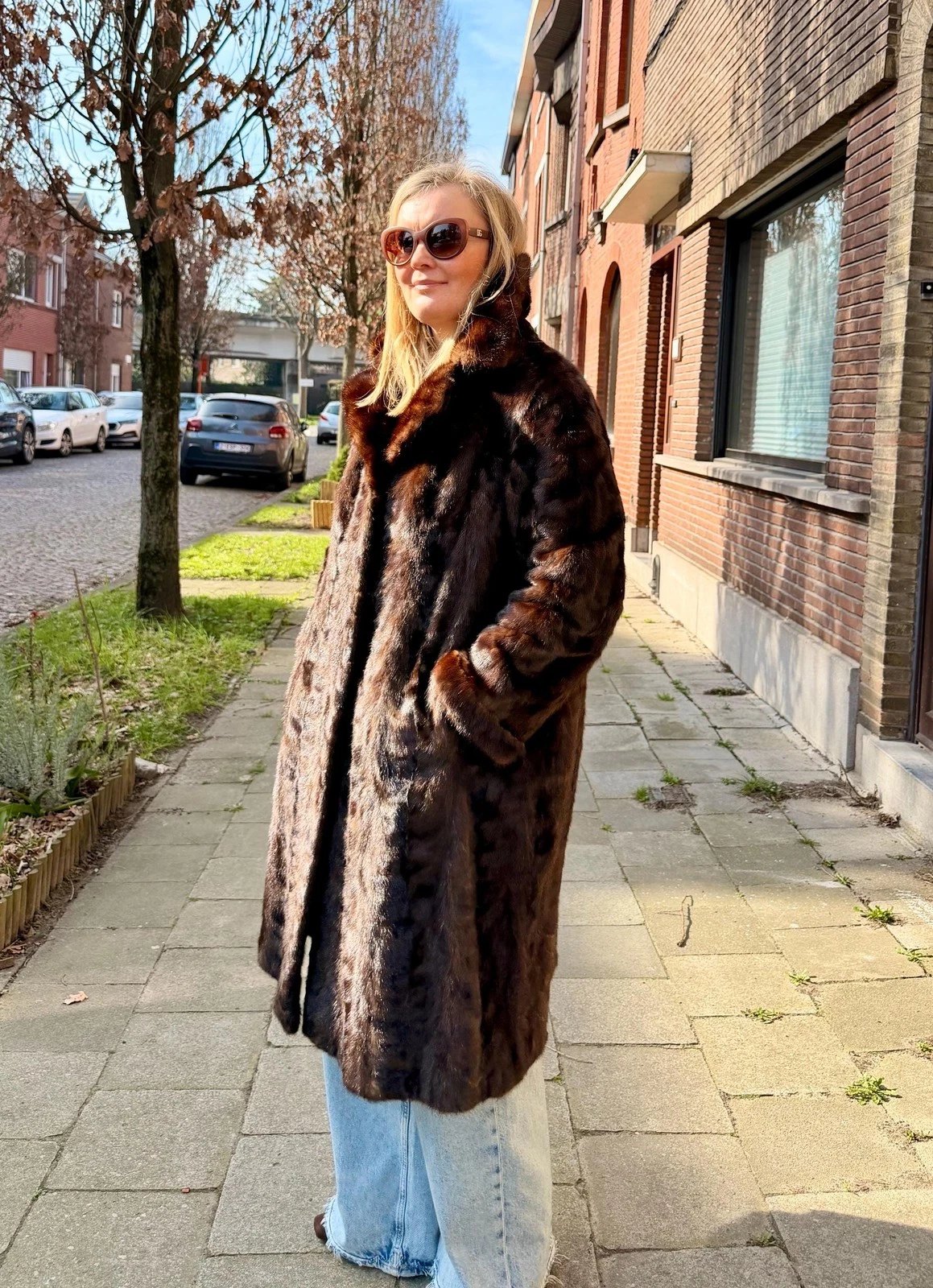 Luxury Vintage Brown Mink Fur Coat Women M L Genuine Mink Coat