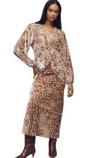 Anthropologie Tilda Velvet Slip Skirt Maxi Elaxtic Waist Multi Brown XL NEW