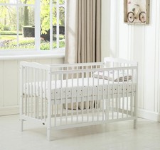 MCC Brooklyn Baby Cot Crib & Toddler Bed White/Grey + Water Repellent Mattress