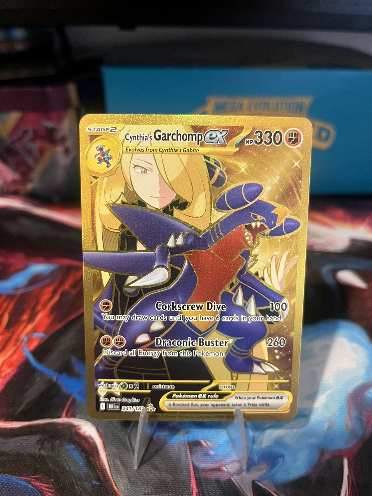 Pokémon TCG Destined Rivals Cynthia's Garchomp EX Card 241/182 Gold Hyper Rare