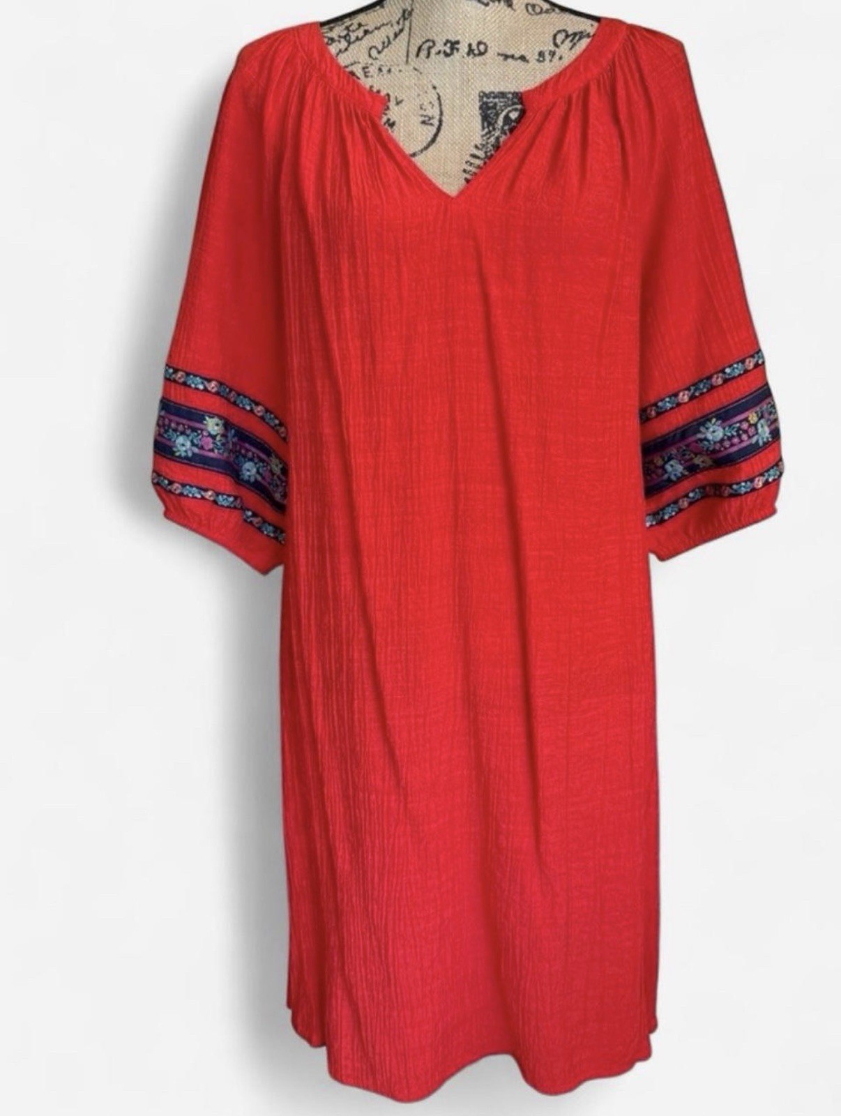 The Pioneer Woman Red Embroidered Peasant Dress Womens L Boho Cottagecore Floral