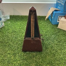 Vintage French Wooden Mechanical Metronome Wind Up Bell Missing Cover Tested