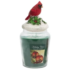 Holiday Cheer Balsam Scented Jar Candle With Decorative Cardinal Topper