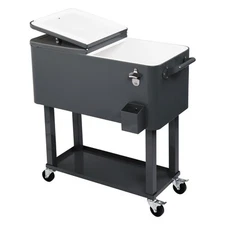 Portable Outdoor 80 Quart Rolling Patio Steel Party Cooler Cart Ice Chest