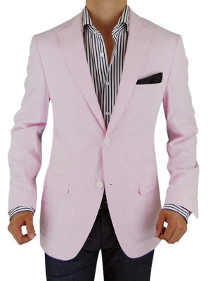 DTI BB Signature Mens Italian Seersucker 2 Button Suit Jacket Stretch