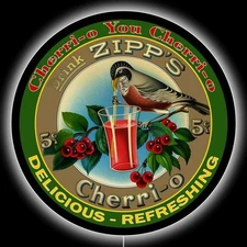 Zipp's Cherri-O Beverage NEW LED Hanging Lighted Garage Sign: 36" Dia. Round