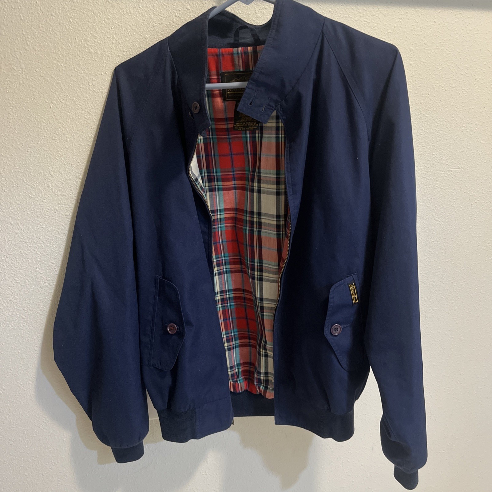 Vintage 80s 90s Eddie Bauer Harrington Jacket Navy Blue Plaid Men’s Size Small