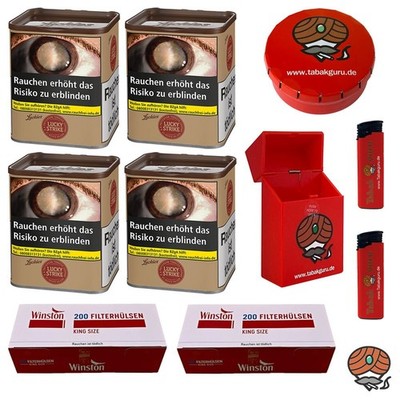 Lucky Strike Origins USA Red Tabak Dose 4x 59g, Winston Hülsen, viel Zubehör
