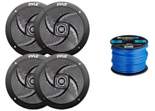 4x Pyle Marine 6.5" Waterproof Black Low Profile Speakers,16-G 50 Ft Tinned Wire
