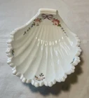 Milk Glass Vintage Shell Dish Footed Hand Painted Roses Bow Floral