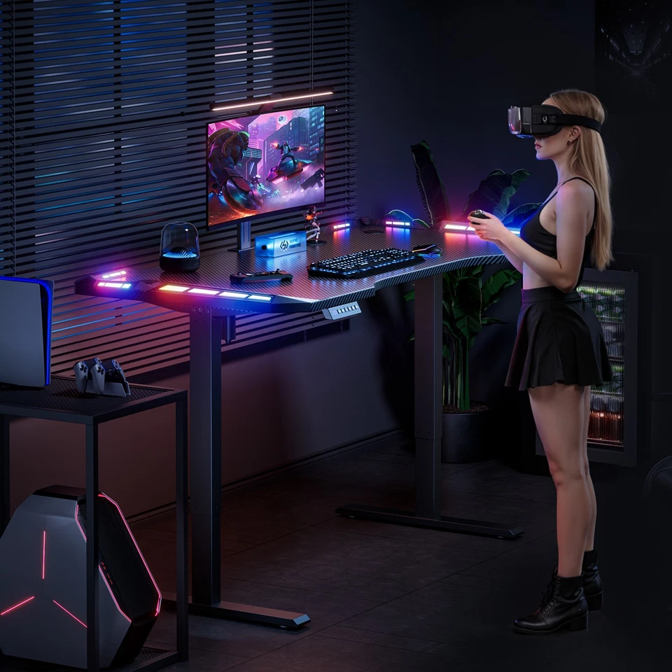 Höhenverstellbarer Schreibtisch, Gaming Tisch mit LED, Elektrischer Schreibtisch - Bild 2 von 4