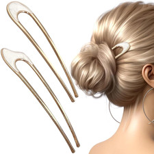 2PCS U-Shaped Hair Pins - Vintage Metal Hair Sticks with Natural Pearls for Eleg