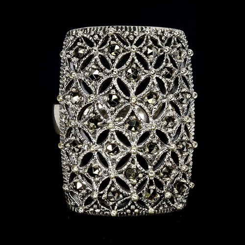 925 Sterling Silver Ring Round Marcasite 2mm Natural Gemstone Jewelry Size 9