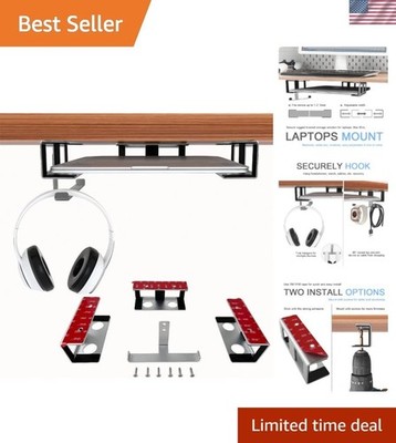 Space-Saving Laptop & Headphone Mount with Anti-Scratch Protection - Silver