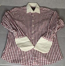 Sergio Valentino Italy Dress Shirt VTG Mens M 32/33 Red Blue Check French Cuff