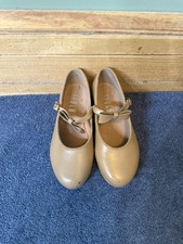 Bloch Tan Mary Jane With Bows. Tap Shoes Girls Size 11.
