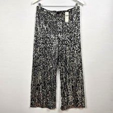 Anthropologie Maeve Colette Cropped Sequin Wide Leg Pants Black Silver 28 BNWT
