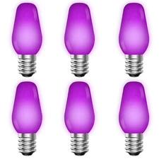 6 Pack Purple C7 Replacement Bulbs, 5W E12 Base for Outdoor String Lights
