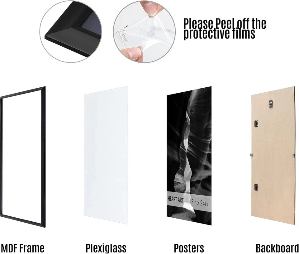 18X24 框架 4 包,18 X 24 海报框无垫墙面垂直图片 — 第 2/4 张图片