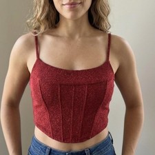 Red Shimmer Corset Crop Top  Size Medium