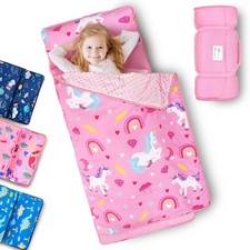 Toddler Nap Mat with Removable Pillow and Fleece Blanket, Extra Large 55''x35...