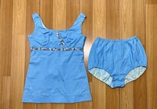 Vintage Women  s blue flower swim suit 2 piece 1950-70  s