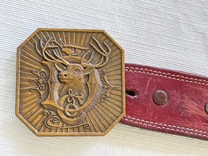 John Deere Belt Buckle Brass Plated & Justin Leather Belt w/Conchos