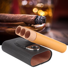 Leather Cedar Wood 3 Tube Travel Cigar Case Humidor With Cigar Cutterˋ